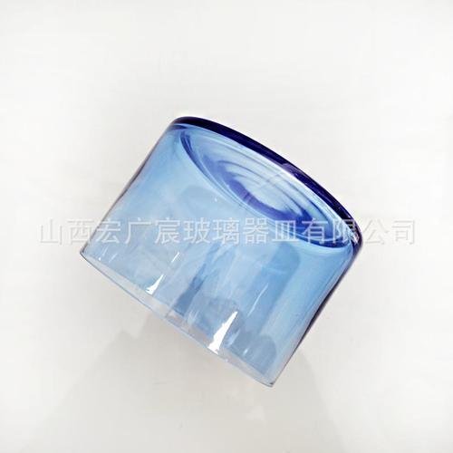 直身蓝色玻璃果盆大号沙拉碗家庭用品玻璃碗工厂现货批发人工吹制